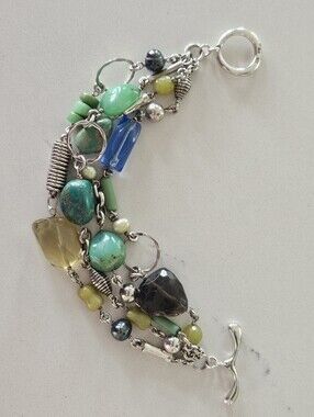 Robert Lee Morris RLM Multi Gem Sterling Turquoise Quartz Toggle Bracelet